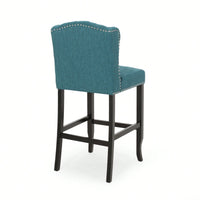 Fabric Tufted Wingback Counter Stools Set Of 2 With Dark Brown Legs 31 Inch Height Navy Blue