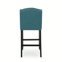 Fabric Tufted Wingback Counter Stools Set Of 2 With Dark Brown Legs 31 Inch Height Navy Blue