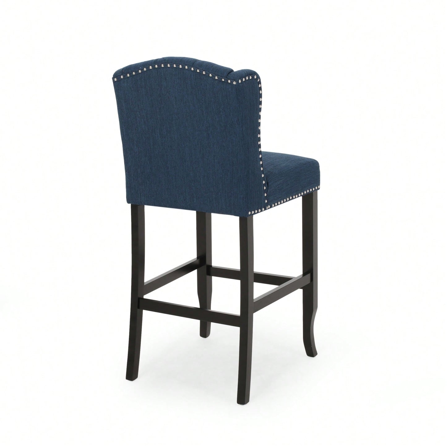 Fabric Tufted Wingback Counter Stools Set Of 2 With Dark Brown Legs 31 Inch Height Navy Blue