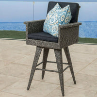 30 Inch Outdoor Wicker Barstool With Waterproof Cushions For Patio And Garden Use