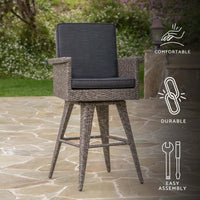 30 Inch Outdoor Wicker Barstool With Waterproof Cushions For Patio And Garden Use