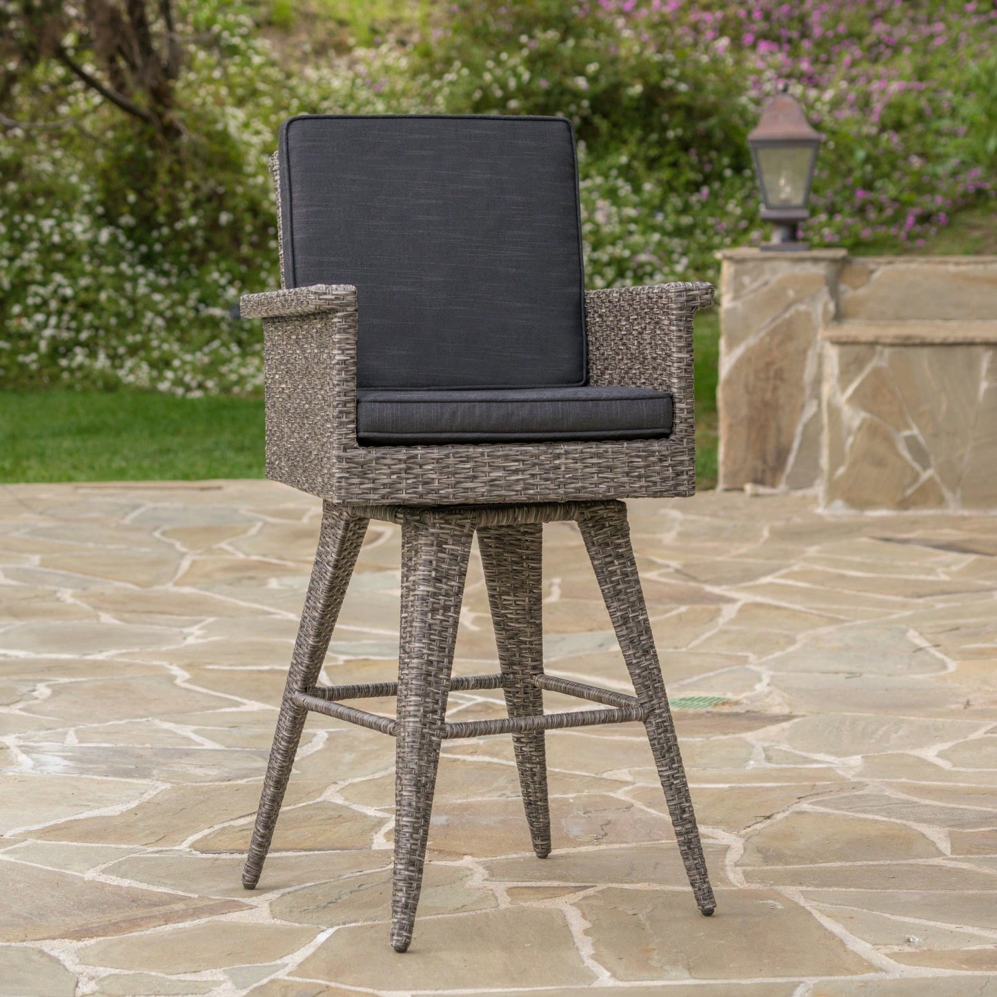 30 Inch Outdoor Wicker Barstool With Waterproof Cushions For Patio And Garden Use