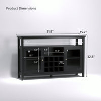 Elegant Black Storage Buffet Cabinet With Glass Doors For Dining Room Or Living Room