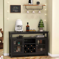 Elegant Black Storage Buffet Cabinet With Glass Doors For Dining Room Or Living Room