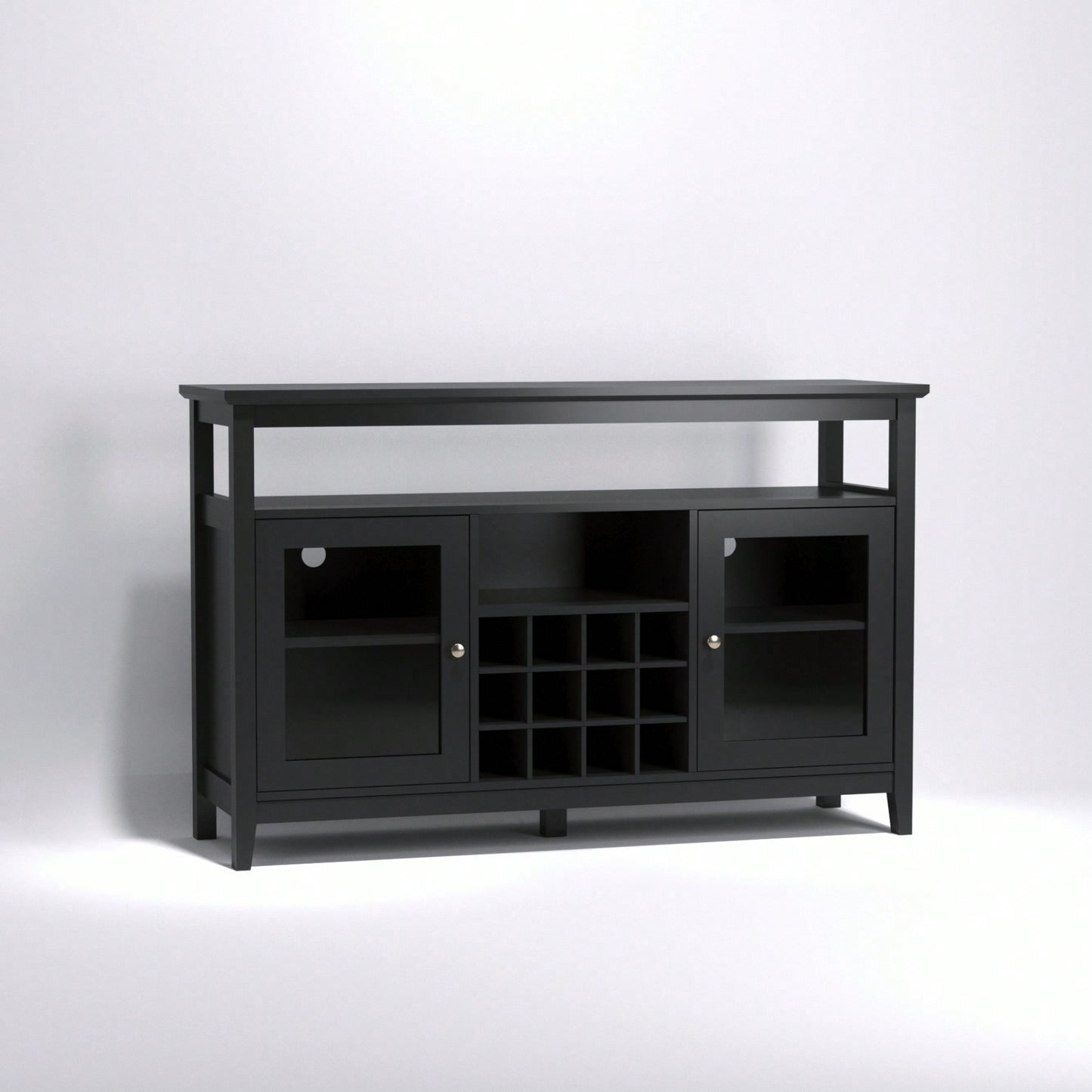 Elegant Black Storage Buffet Cabinet With Glass Doors For Dining Room Or Living Room