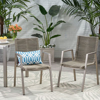 Contemporary Outdoor Aluminum Dining Chairs With Rope Seat Set Of 2 Silver And Taupe