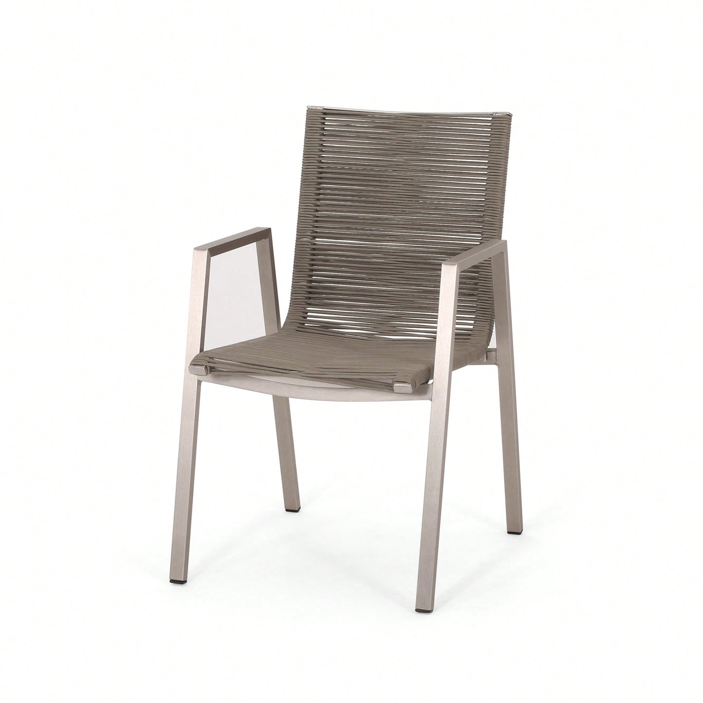 Contemporary Outdoor Aluminum Dining Chairs With Rope Seat Set Of 2 Silver And Taupe