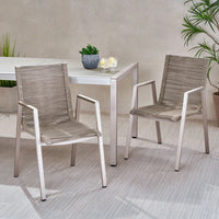 Contemporary Outdoor Aluminum Dining Chairs With Rope Seat Set Of 2 Silver And Taupe