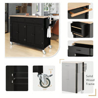 Versatile Kitchen Island Cart With Solid Wood Top, Locking Wheels, Ample Storage, And Convenient Accessories In Black Finish