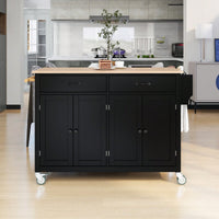 Versatile Kitchen Island Cart With Solid Wood Top, Locking Wheels, Ample Storage, And Convenient Accessories In Black Finish