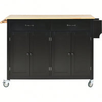 Versatile Kitchen Island Cart With Solid Wood Top, Locking Wheels, Ample Storage, And Convenient Accessories In Black Finish