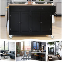 Versatile Kitchen Island Cart With Solid Wood Top, Locking Wheels, Ample Storage, And Convenient Accessories In Black Finish