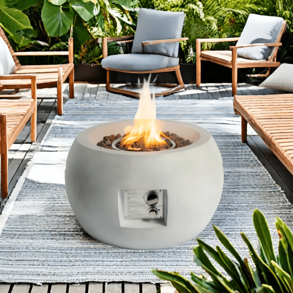 Compact 24-Inch Round Outdoor Propane Fire Pit Table With Graphite Base Waterproof Cover And Free Lava Rocks