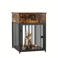 Stylish Indoor Dog Crate Furniture With Drawer - Decorative Chew-Proof Dog Kennel And End Table For Small Pets