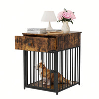 Stylish Indoor Dog Crate Furniture With Drawer - Decorative Chew-Proof Dog Kennel And End Table For Small Pets