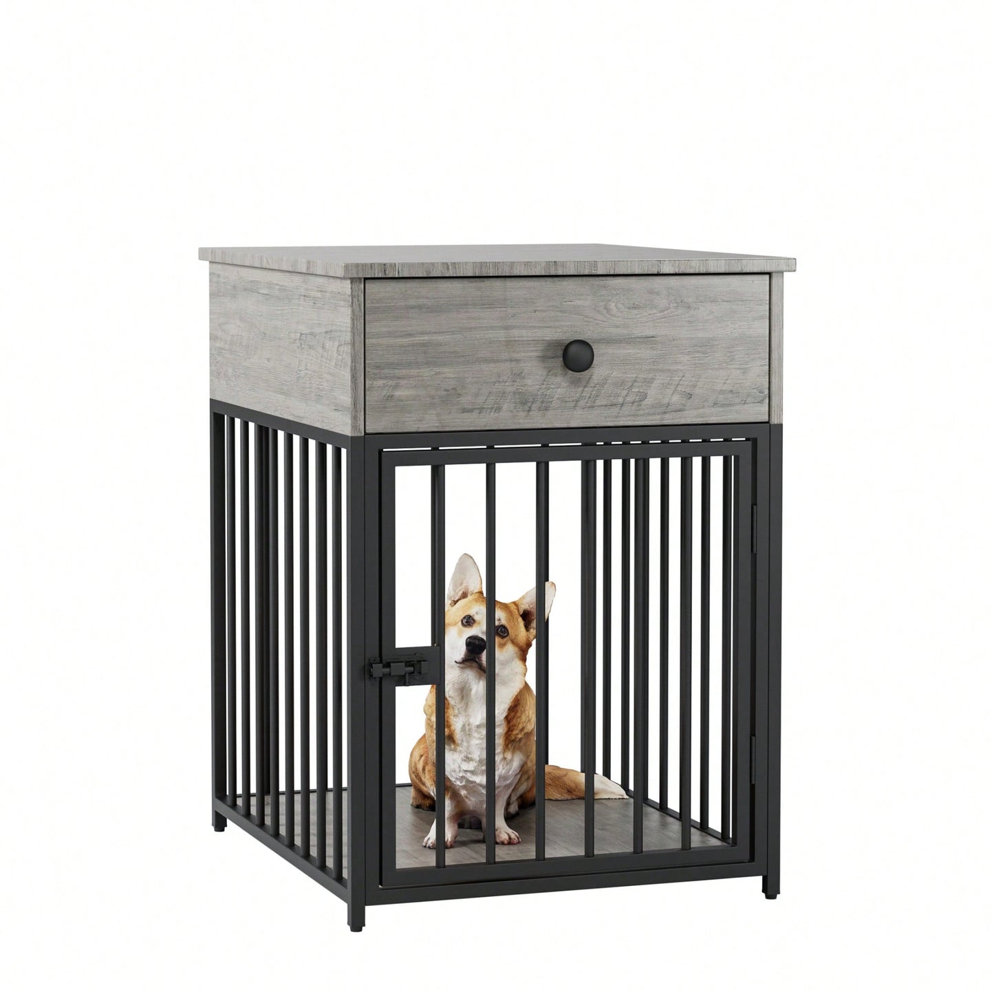 Stylish Indoor Dog Crate Furniture With Drawer - Decorative Chew-Proof Dog Kennel And End Table For Small Pets