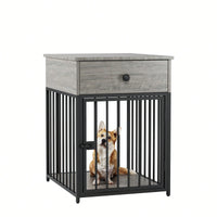 Stylish Indoor Dog Crate Furniture With Drawer - Decorative Chew-Proof Dog Kennel And End Table For Small Pets