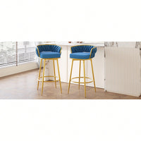 Modern Swivel Counter Height Bar Stools Set of 2 with Hand-Woven Backrest Gold Metal Legs Upholstered Low Back Kitchen Chairs Beige