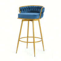 Modern Swivel Counter Height Bar Stools Set of 2 with Hand-Woven Backrest Gold Metal Legs Upholstered Low Back Kitchen Chairs Beige