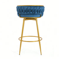 Modern Swivel Counter Height Bar Stools Set of 2 with Hand-Woven Backrest Gold Metal Legs Upholstered Low Back Kitchen Chairs Beige