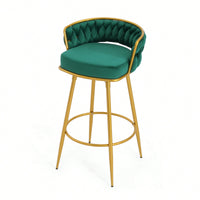 Modern Swivel Counter Height Bar Stools Set of 2 with Hand-Woven Backrest Gold Metal Legs Upholstered Low Back Kitchen Chairs Beige