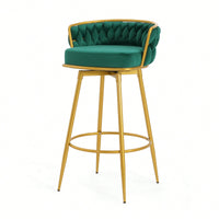 Modern Swivel Counter Height Bar Stools Set of 2 with Hand-Woven Backrest Gold Metal Legs Upholstered Low Back Kitchen Chairs Beige