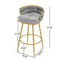 Modern Swivel Counter Height Bar Stools Set of 2 with Hand-Woven Backrest Gold Metal Legs Upholstered Low Back Kitchen Chairs Beige