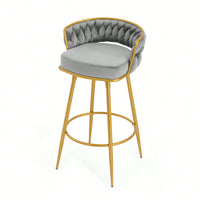 Modern Swivel Counter Height Bar Stools Set of 2 with Hand-Woven Backrest Gold Metal Legs Upholstered Low Back Kitchen Chairs Beige