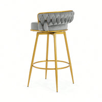 Modern Swivel Counter Height Bar Stools Set of 2 with Hand-Woven Backrest Gold Metal Legs Upholstered Low Back Kitchen Chairs Beige
