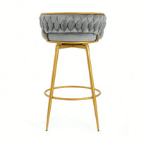 Modern Swivel Counter Height Bar Stools Set of 2 with Hand-Woven Backrest Gold Metal Legs Upholstered Low Back Kitchen Chairs Beige