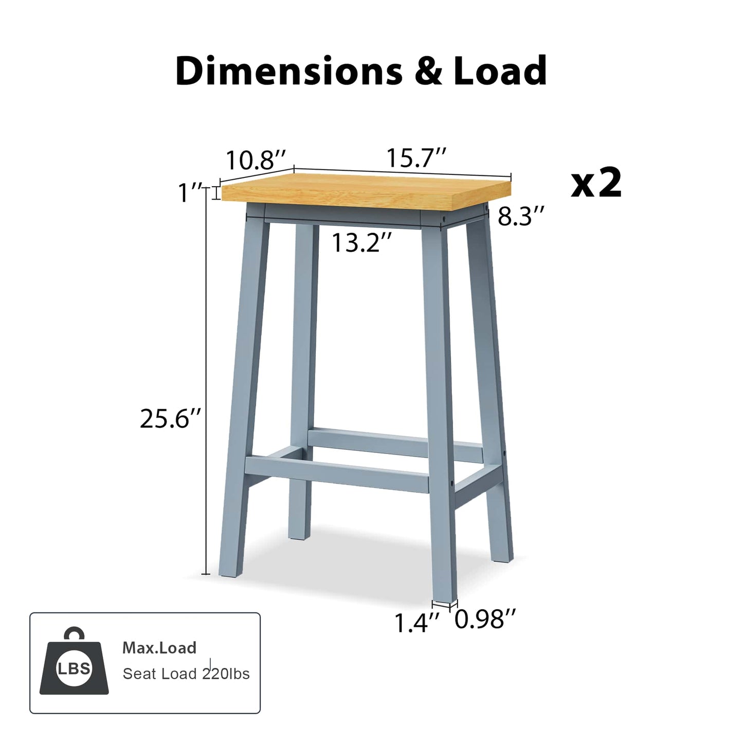 Solid Wood Bar Stools Set Of 2 25.6 Inch Tall Kitchen Counter Chairs With Footrests Farmhouse Style For Dining Room And Kitchen Black Finish