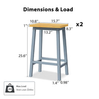 Solid Wood Bar Stools Set Of 2 25.6 Inch Tall Kitchen Counter Chairs With Footrests Farmhouse Style For Dining Room And Kitchen Black Finish