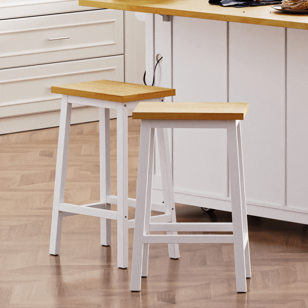 Solid Wood Bar Stools Set Of 2 25.6 Inch Tall Kitchen Counter Chairs With Footrests Farmhouse Style For Dining Room And Kitchen Black Finish