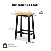 Solid Wood Bar Stools Set Of 2 25.6 Inch Tall Kitchen Counter Chairs With Footrests Farmhouse Style For Dining Room And Kitchen Black Finish
