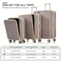 3 Piece Hard Shell Luggage Set With Front Pocket, 20 24 Inch Carry-On Bags, TSA Lock, USB Port, Universal Wheels, Gradient Blue Design