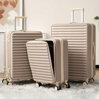 3 Piece Hard Shell Luggage Set With Front Pocket, 20 24 Inch Carry-On Bags, TSA Lock, USB Port, Universal Wheels, Gradient Blue Design