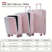 3 Piece Hard Shell Luggage Set With Front Pocket, 20 24 Inch Carry-On Bags, TSA Lock, USB Port, Universal Wheels, Gradient Blue Design