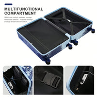 3 Piece Hard Shell Luggage Set With Front Pocket, 20 24 Inch Carry-On Bags, TSA Lock, USB Port, Universal Wheels, Gradient Blue Design
