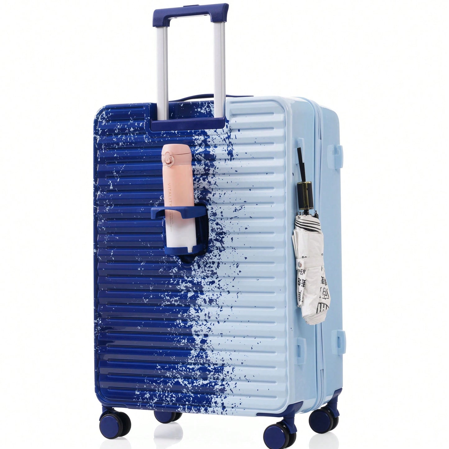 3 Piece Hard Shell Luggage Set With Front Pocket, 20 24 Inch Carry-On Bags, TSA Lock, USB Port, Universal Wheels, Gradient Blue Design
