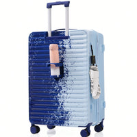 3 Piece Hard Shell Luggage Set With Front Pocket, 20 24 Inch Carry-On Bags, TSA Lock, USB Port, Universal Wheels, Gradient Blue Design