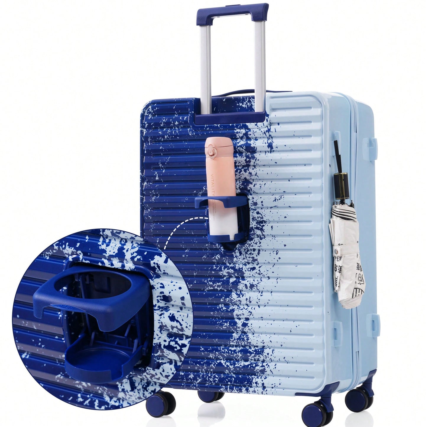 3 Piece Hard Shell Luggage Set With Front Pocket, 20 24 Inch Carry-On Bags, TSA Lock, USB Port, Universal Wheels, Gradient Blue Design