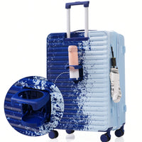 3 Piece Hard Shell Luggage Set With Front Pocket, 20 24 Inch Carry-On Bags, TSA Lock, USB Port, Universal Wheels, Gradient Blue Design