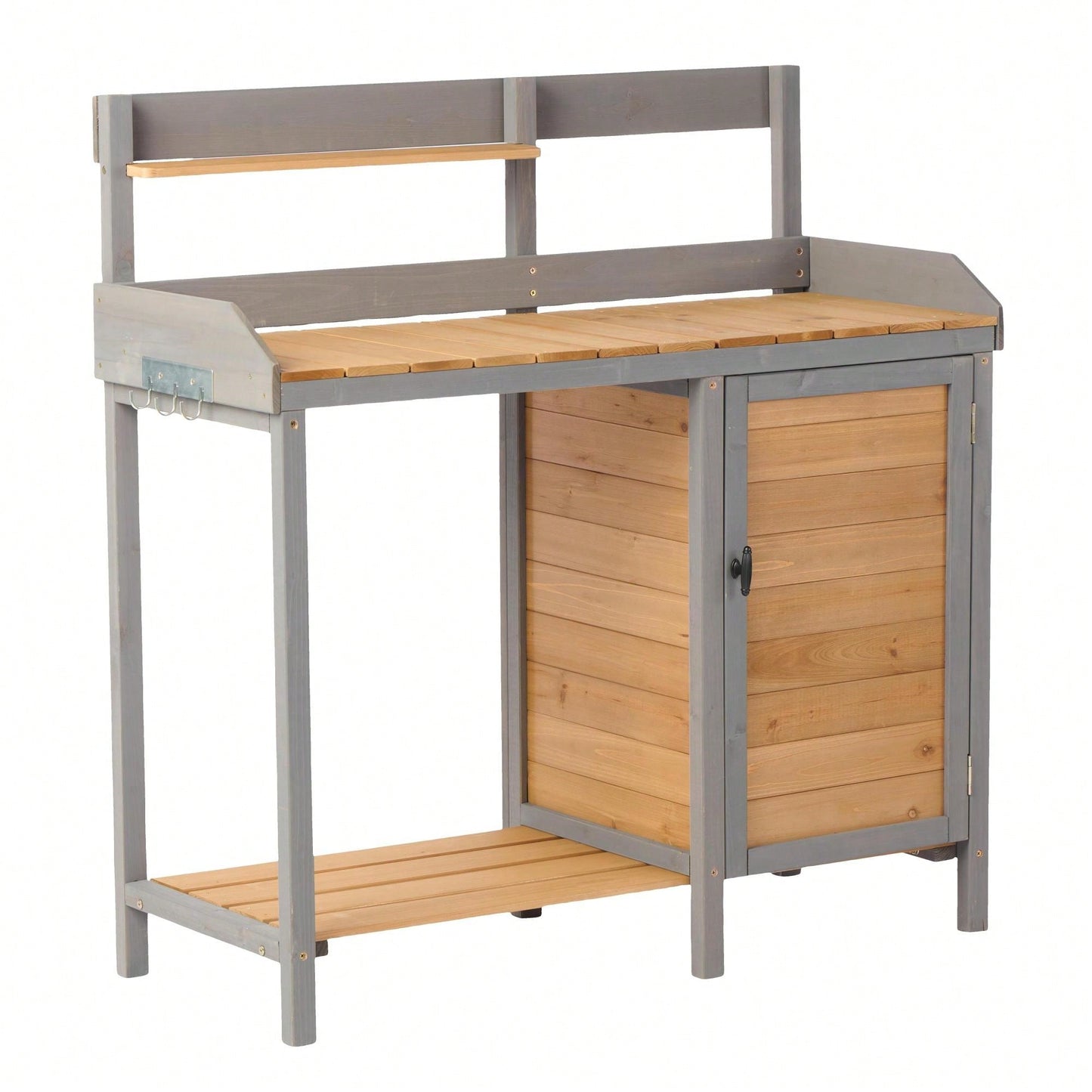 Wooden Outdoor Potting Bench With Storage Cabinet For Garden Supplies And Tools