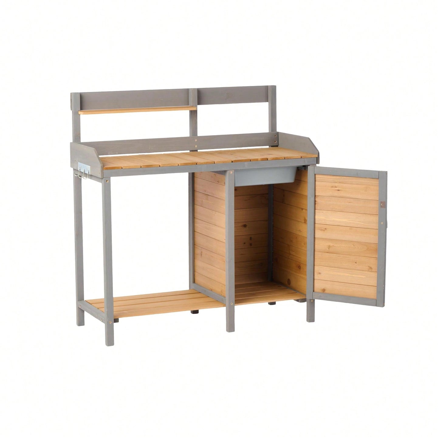 Wooden Outdoor Potting Bench With Storage Cabinet For Garden Supplies And Tools