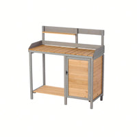 Wooden Outdoor Potting Bench With Storage Cabinet For Garden Supplies And Tools