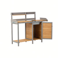 Wooden Outdoor Potting Bench With Storage Cabinet For Garden Supplies And Tools