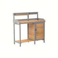 Wooden Outdoor Potting Bench With Storage Cabinet For Garden Supplies And Tools