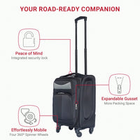 Compact 20 Inch Black Suitcase For Travel With Spinner Wheels And Expandable Design