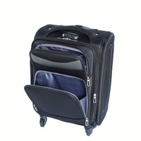 Compact 20 Inch Black Suitcase For Travel With Spinner Wheels And Expandable Design