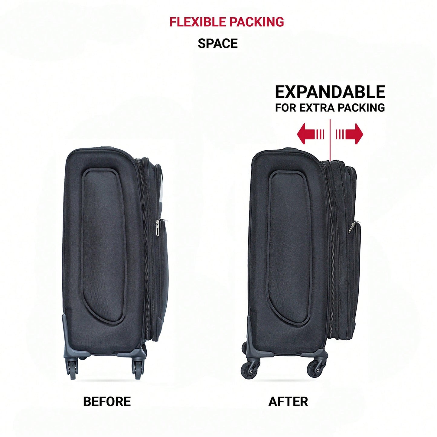 Compact 20 Inch Black Suitcase For Travel With Spinner Wheels And Expandable Design